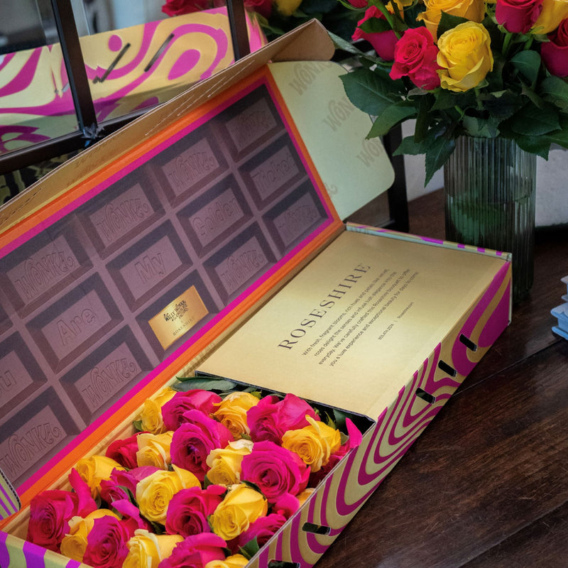 Willy Wonka Golden Ticket Roses delivery near me Valentines Day fast flowers