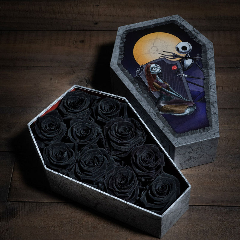 Grave Kiss - Black Preserved Roses - Nightmare Before Christmas 10 rose Box